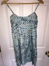 NWT Ladies Ann Taylor Aqua Blue Ivory Silk Habotai Getaway Dress Size 2P
