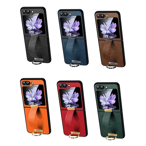 Custodia in pelle per Samsung Galaxy Z Flip 6/5/4/3 supporto anello antiurto cinturino - Foto 1 di 16