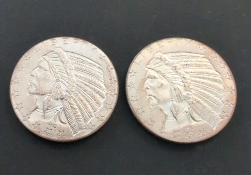 Silver Bullion 2 X 1oz .999 Silver Coins With Indian Head Design