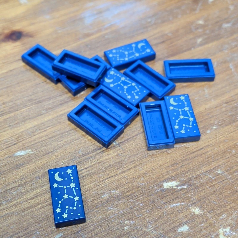 Lego Dark Blue Tile 1 x 2 w Constellation w Metallic Light Blue Lines - Qty 12