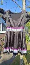 Rare Black Fit & Flare Scoop Neck Puff Sleeve Satin Dress Zip S