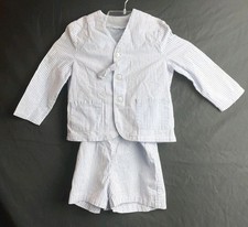 Vtg Toddler Sears Seersucker Outfit Blue White Shorts Jacket Bow Tie Adorable 