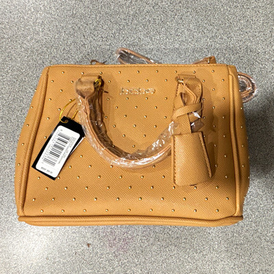 bebe Camel Small Studded Satchel Top Handle Bag Zip w/ Detachable Strap