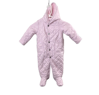Ralph Lauren Unisex Quilted Hooded One Piece 9M Pink Turned Mitts Baby Girl