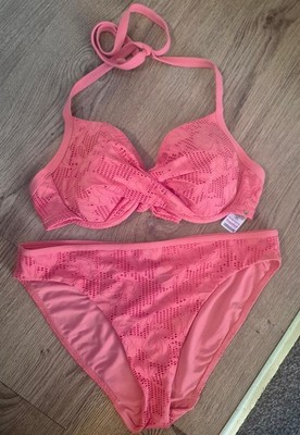Next Coral Lace Bikini Top 34DD-E, Bottoms UK 12 excellent condition