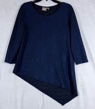 Chicos Tops Size 1 3/4 Sleeves Blue Asymmetrical Hem Womens Medium Blue Top