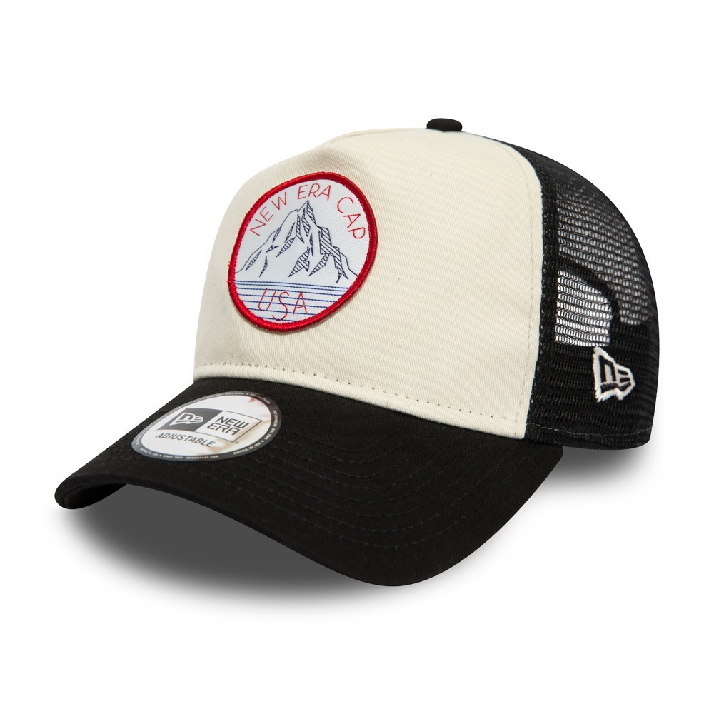 NEW ERA USA TRUCKER CAP.9FORTY BEIGE WASHED BLACK MESH SNAPBACK BASEBALL HAT S26