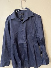 Geoffrey Beene Mens Shirt 15.5 Fitted Cotton Blend Button Down Blue Wrinkle Free