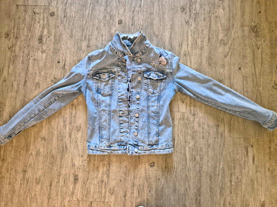 Mavi Jeans Damen Jeansjacke Denim blau bestickt Knopfleiste kurz Gr. 38