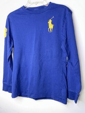 Polo Ralph Lauren Boys Large 14 16 Kids Blue Long Sleeve Tee shirt Big pony Logo
