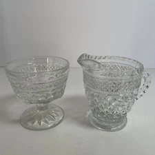 Crystal Cut Glass Creamer Vintage MCM Grandmacore 50s And desert Bowl