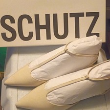 Schutz Women's Flats Straps Metallic Heel Pointed Toe Patent Sugar White Size 8B