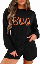 Womens Ribbed Pajama Sets Long Sleeve Top and Shorts Matching Lounge Set