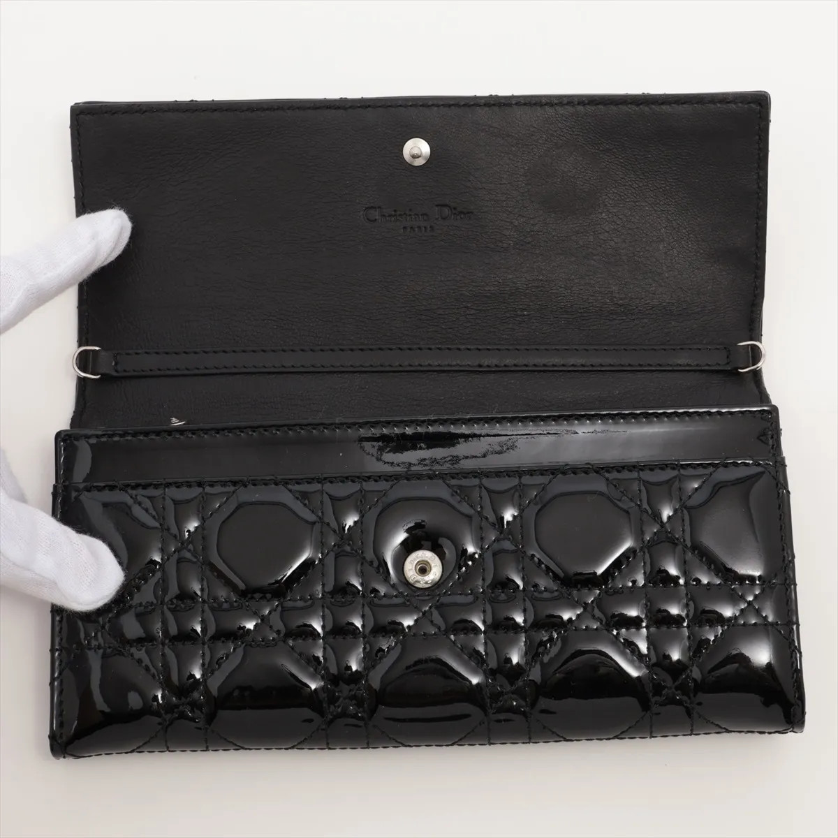 Dior Lady Dior Cannage Patent Leather Chain Wallet Black - # image 3