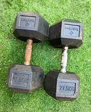 BodyMax Fixed Weight Hex Dumbbells Pair 2x 27.5kg Black Rubber/Metal Unisex