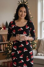 Santa Claus Hat All Over print Christmas Party dress women’s Size Small Red S