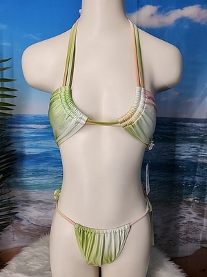 Nwt Cupshe Women's Two Pieces Bikini Set Size Extra Small Multicolor green white