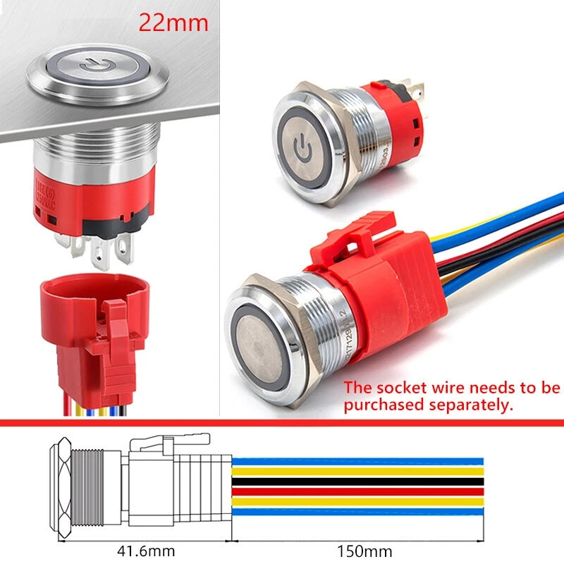 22mm Waterproof IP65 Metal Push Button Switch ON OFF LED Lamp Latching Momentary - Image 2 of 4