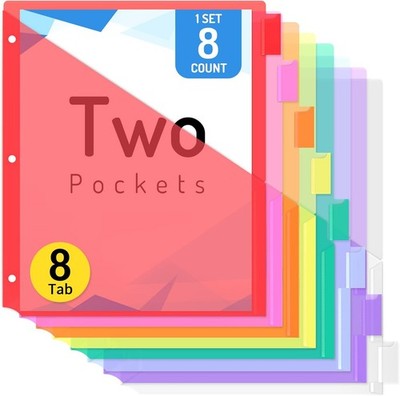 8 Count Dividers with Two Pockets, 8 tabs Binder Dividers for 3 Ring Binder
