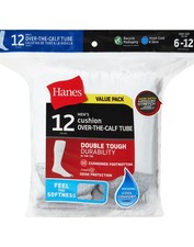 Hanes Men's White Over The Calf Tube Socks 12 Pack Double Tough 180V12