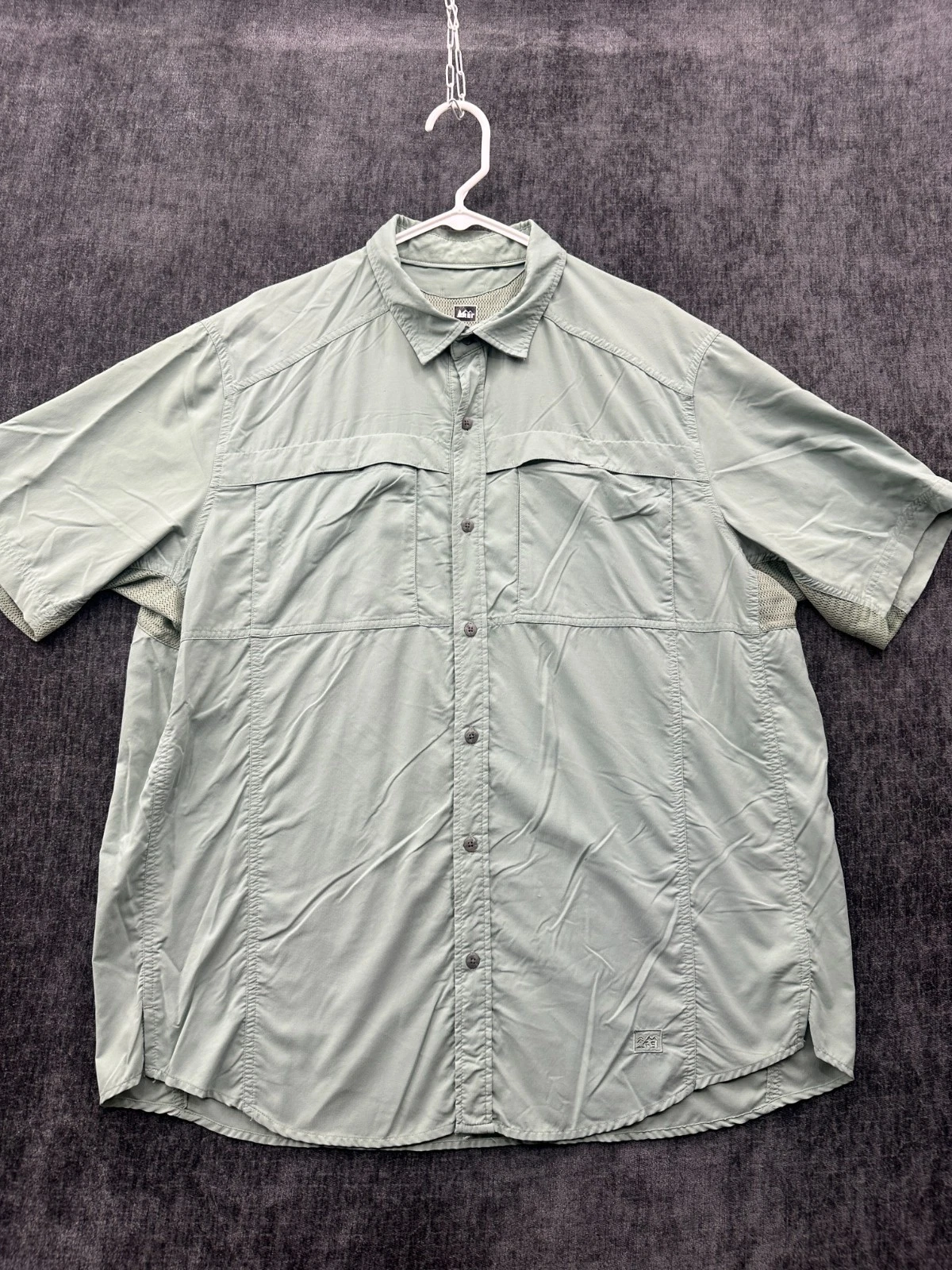 Rei Co Op Shirt Mens XL Green Stretch Vented Button Up Hiking Fishing Outdoor