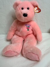 TY Mum Beanie Buddy Mother's Day Bear 2001 Pink Flowers With Tag