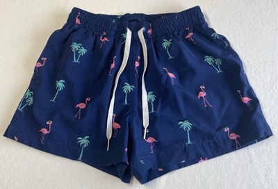 Chubbies Swim Trunks Mens Small Navy Tropical Flamingo Palm Tree Inseam 4  Lined