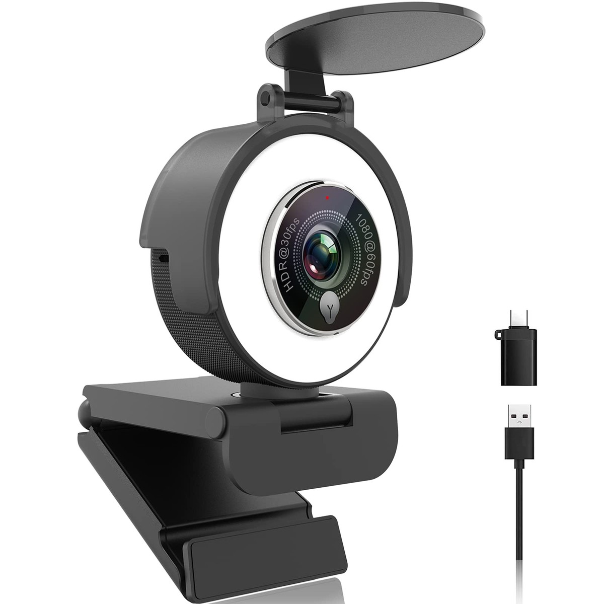 1080p Webcam with Ring Light for Streaming: USB 60FPS Web Camera