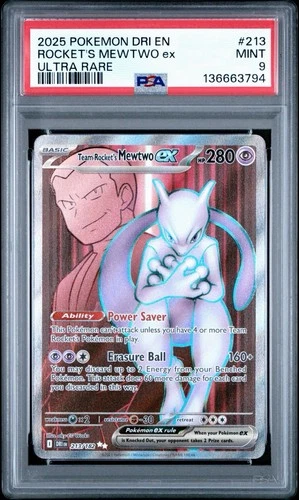 2025 POKEMON DRI EN-DESTINED RIVALS ULTRA RARE TEAM ROCKET'S MEWTWO EX PSA 9