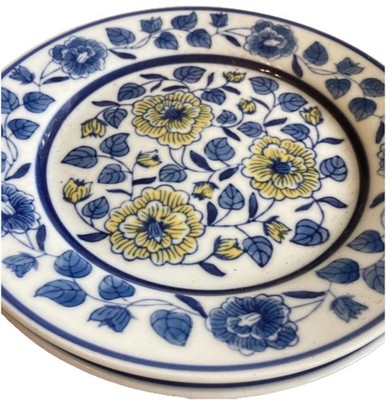 Set of 2 Blue & Yellow french country floral pattern 8  dishes Dining Cottage