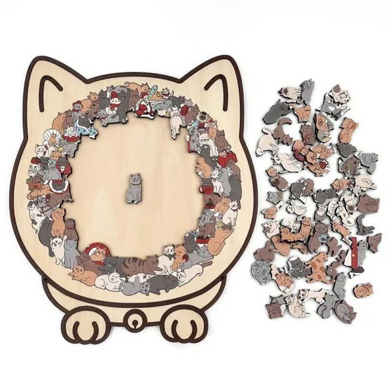 135-Piece MorandiColored Cat Shaped Wooden Jigsaw Puzzle Cats Shaped Puzzles - Image 2 of 4