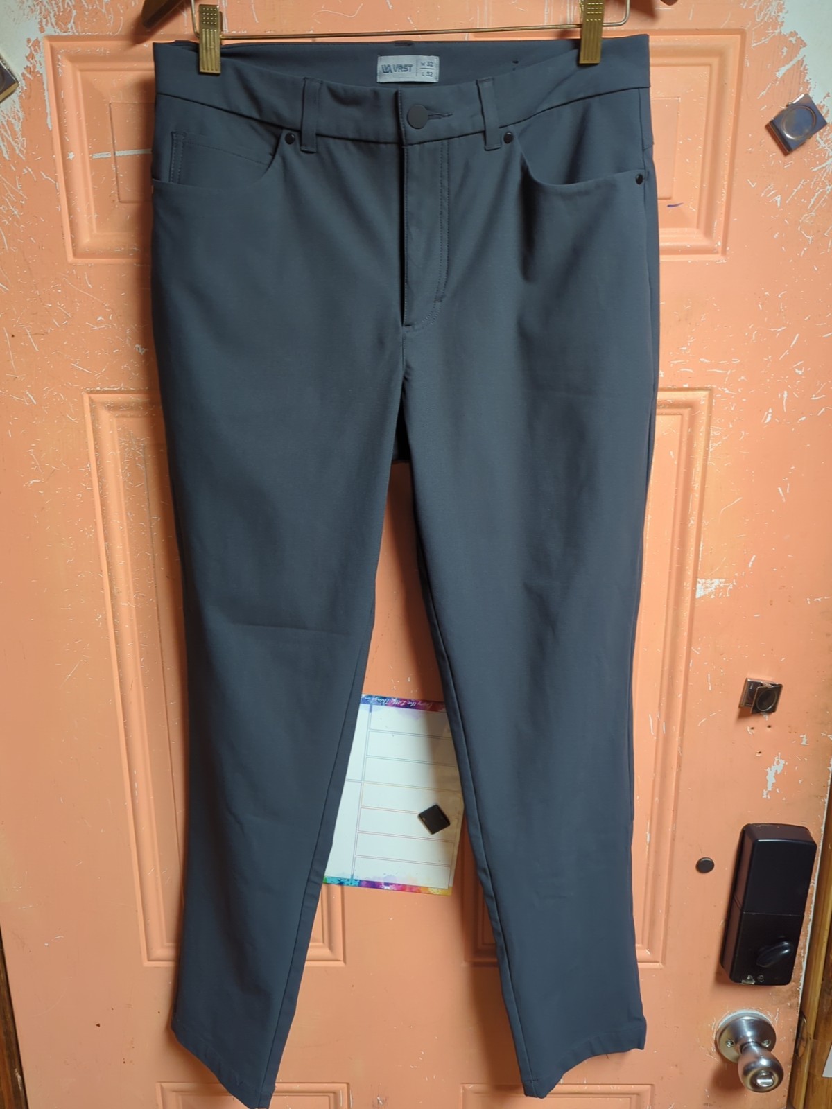 VRST Men's Limitless Stretch Reg Fit 5 Pocket Golf Chino Dark Gray Black 32x32