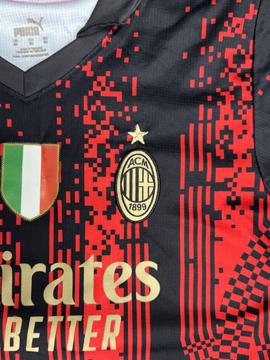 PUMA AC Milan Brahim #10 Youth Soccer Jersey Black Red Officially