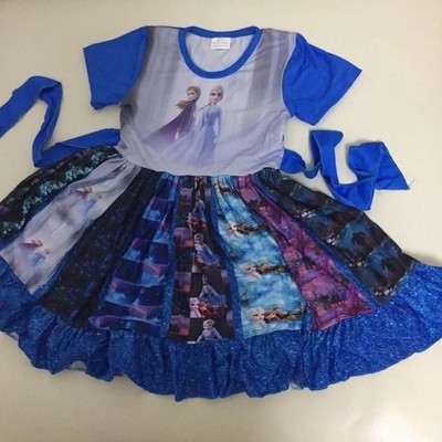 Boutique Soft Sweet Little Girl Frozen Elsa Anna short sleeve twirl dress