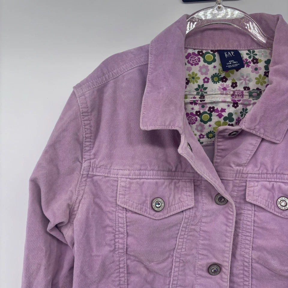 Chaqueta de Pana GAP Niños Lila Púrpura Estampado de Flores Forro Talla XXL (14-16) Foto 4 de 4