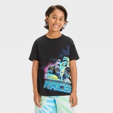 Boys' Short Sleeve Neon Race Car Graphic T-Shirt - Cat  Jack  Black XS