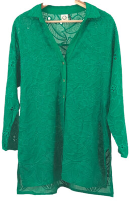 akemi + Kin Sz S Abecos Eyelet Green Tunic