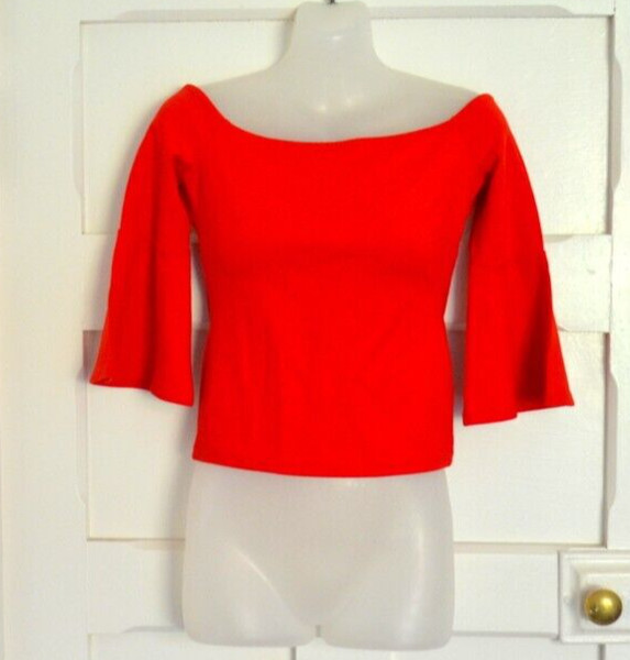 Forever New Women’s Red Off-the-Shoulder 3/4 Bell Sleeve Crop Top Size XS