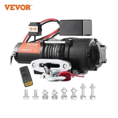 Electric Winch Nylon or Steel Rope W/Wireless Handheld Remote & 4-Way Fairlead