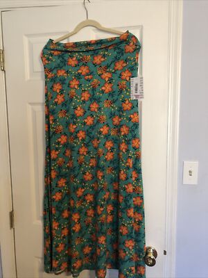 Robe LuLaRoe Julia Taille S - Fond Bleu Foncé Avec Fleurs Orange/rose Et Papillons - Neuve Avec étiquettes