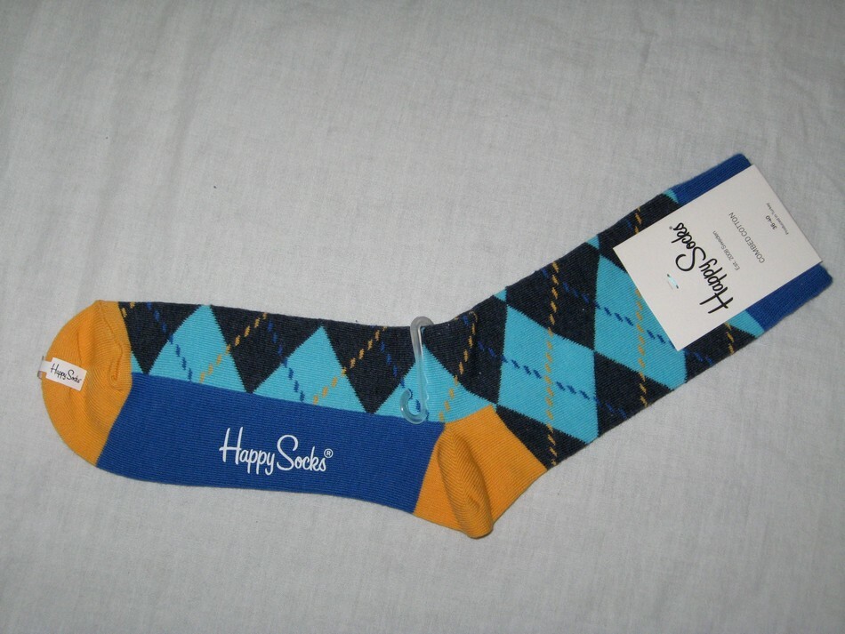 BNWT  HAPPY SOCKS  Argyle Pattern Combed Cotton Socks  Size 3½ - 6½  Blue Grey