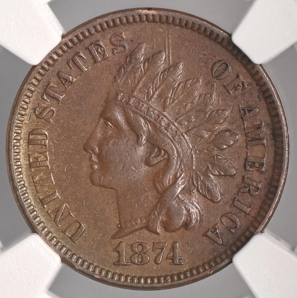 1874  1C INDIAN HEAD CENT  NGC AU53 BN #6849315-022 (SNOW-9 - RARE VARIETY) - Image 2 of 4