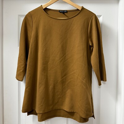 Eileen Fisher Split Hem ¾ sleeve Flex Tencel Ponte Round Neck Top size XS