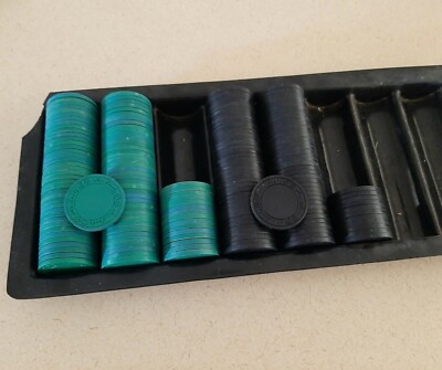 Mr Lucky Gaming Chips, Vintage Poker Chips - Green & Black - 181 Total
