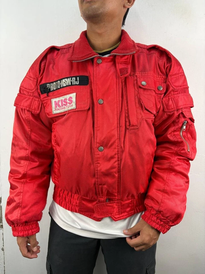 Vintage KISS RACING TEAM biker jacket bomber protector riders Men Size Large - Image 2 of 4
