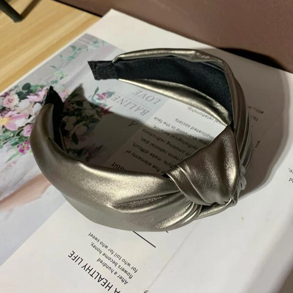Diadema de cuero de lujo - Diadema ancha nudo vintage accesorios para el cabello de mujer 1 pieza Foto 4 de 4