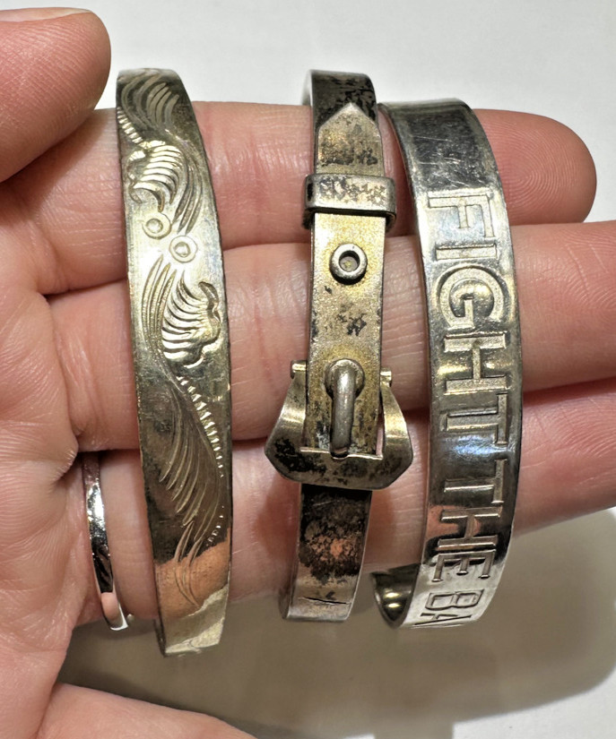 British Stackable Sterling Silver Etched Bangle C… - image 3