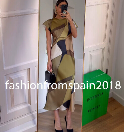 ZARA NEW WOMAN PRINTED SATIN MIDI DRESS KNOT XS-L 2454/163 ZARA NEW WOMAN PRINTED SATIN MIDI DRESS KNOT XS-L 2454/163