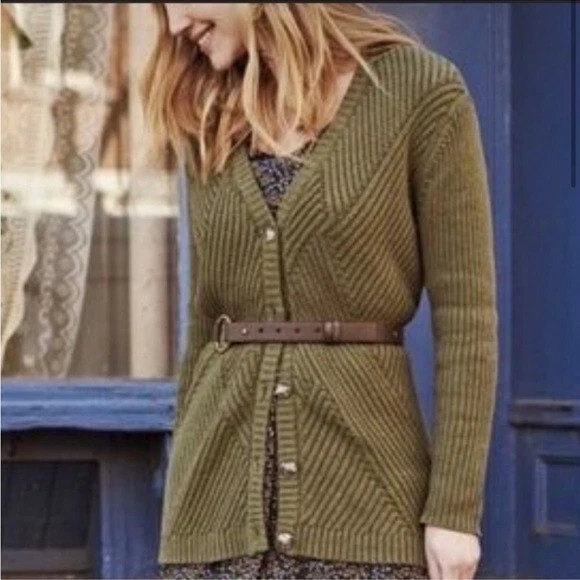 CAbi 3536 Aerial Longline Cardigan Olive Green Ribbed Knit Size Small eBay