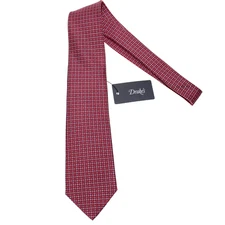 Drake's NWT Neck Tie in Red with Blue & White Geometric Pattern 100% Silk